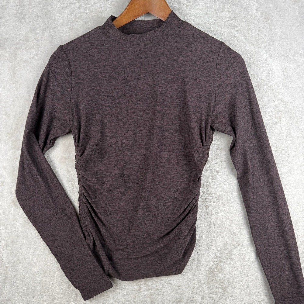 Spanx‎ Better Base Long Sleeve Mock Neck Ruched Top Dark Plum Heather Womens XS
